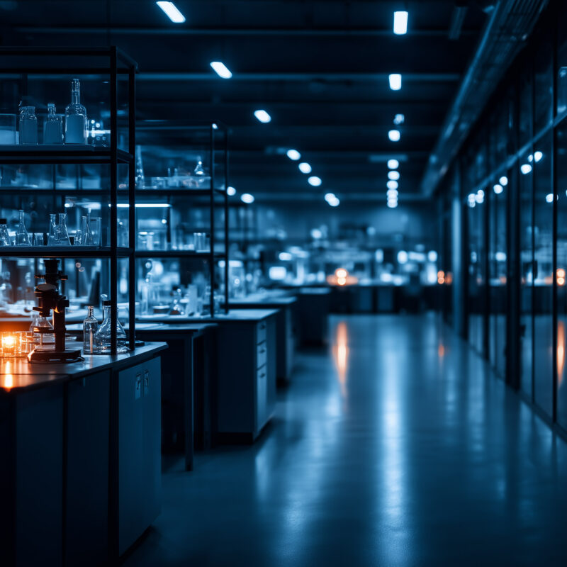 Pheromone Labs hallway at night